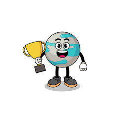 Fototapeta premium Cartoon mascot of planet holding a trophy