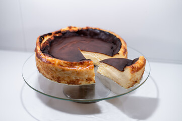 cheese cake melted melt soft cream oven baked white background