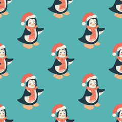 Penguin seamless pattern. Christmas collection. Flat vector illustration