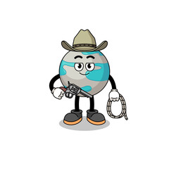 Character mascot of planet as a cowboy