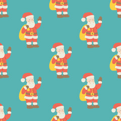 Santa Claus seamless pattern. Christmas collection. Flat vector illustration of a unicorn heart