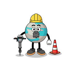 Character cartoon of planet working on road construction