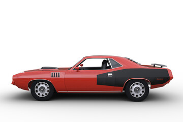 Fototapeta na wymiar 3D illustration of a red and black retro American sports car isolated on transparent background.
