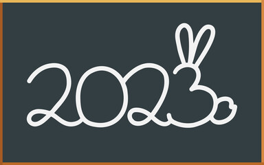 Decorative lettering with a stylized bunny. Chinese New Year 2023. Number three with ears and tail. Hand draw, vector lettering calligraphy.