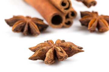 Stars anise and cinnamon isolated