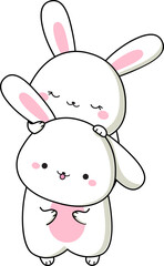 Cartoon kawaii rabbits. Cute hare characters hugging. vector illustration for romantic cards and prints