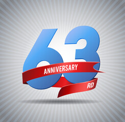 63 years anniversary logo with red ribbon