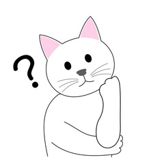 A white cat  gesturing with ?: white background