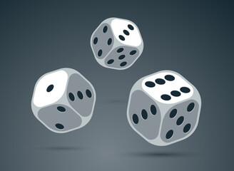 Dice vector 3d objects isolated illustration, gambling games design, board games, realistic cubes fortune luck.