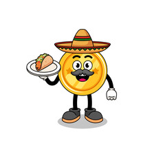Character cartoon of medal as a mexican chef
