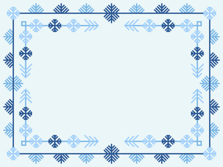 Fototapeta na wymiar Winter frame with snowflakes in art line style. Christmas frame design for greeting card, invitation and flyer. Festive Christmas and New Year border. Vector illustration
