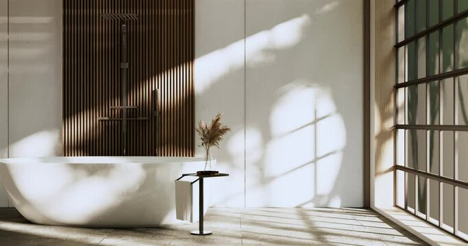 Toilet room modern japanese wabi sabi style. 3D illustration rendering