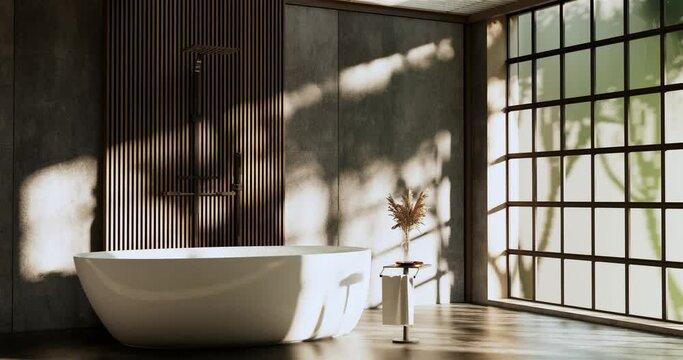 Toilet room modern japanese wabi sabi style. 3D illustration rendering