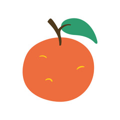 Cute orange with a leaf icon. Vector flat hand drawn illustration in cartoon style