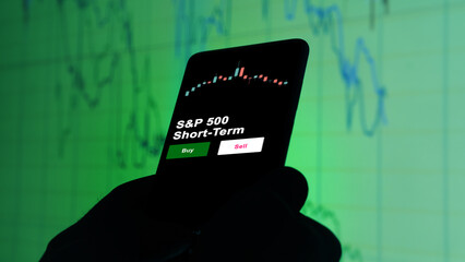 An investor's analyzing the S&P 500 Short-Term etf fund on screen. A phone shows the ETF's prices sandp 500 short term to invest