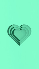 Aquamarine hearts with shadows. heart-shaped grooves with shadows. Valentine's Day. Vertical image. 3D image. 3d rendering.