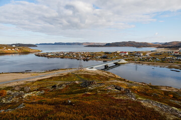 View of village Teriberka in the Barents seacoast. Kola peninsula, Murmansk Oblast, Russia
