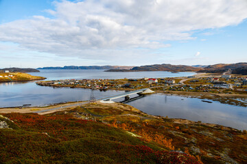 View of village Teriberka in the Barents seacoast. Kola peninsula, Murmansk Oblast, Russia
