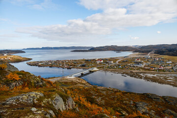 Fototapeta na wymiar View of village Teriberka in the Barents seacoast. Kola peninsula, Murmansk Oblast, Russia 