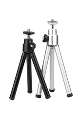 two small metal camera tripods - black and silver colors