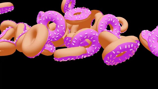 Delicious donuts falls on the floor. 4K FullHD and HD render footage animation