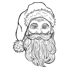 Santa face line art. Hand drawing vector Christmas illustration.