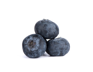 Several blueberries on a white background with space for text.