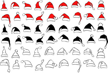 various santa claus hats set, isolated vector illustration