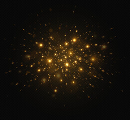 Golden shiny stars. Sparkling magic dust particles. Yellow sparks and stars glitter special light effect.