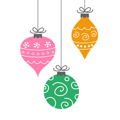 Hanging Christmas balls on transparent background. PNG illustration