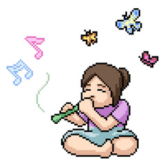pixel art girl play flute