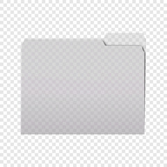 Clear tabbed plastic file folder on transparent background realistic vector mockup. PVC folder with cut tab mock-up - obrazy, fototapety, plakaty