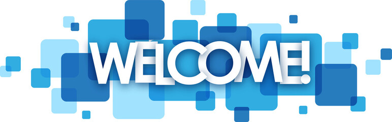 WELCOME banner with blue squares on transparent background - 542392340