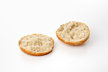 Open kaiser roll on isolated on white background