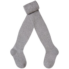 Children's gray plain tights, from thin knitwear, partially folded, on a white background