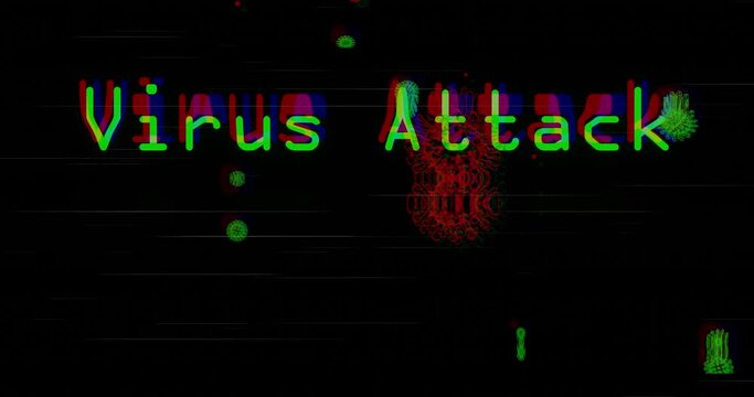 Animation Virus attacking with glitch effect. 3D render. Viral glitch effect for screencast background. 4k resolution. VHS Twitchy screen. 