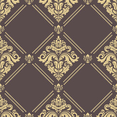 Classic seamless pattern. Damask orient ornament. Classic vintage background. Orient brown and golden ornament for fabric, wallpaper and packaging