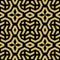 Seamless background for your designs. Modern ornament. Black and golden geometric abstract pattern