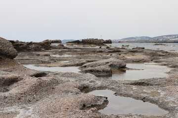 Rocky coast with water ponds in Antalya Turkey