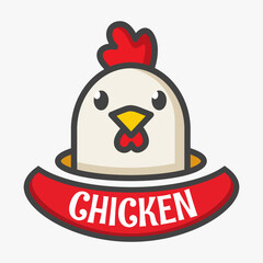 Vector Logo of сute funny smiling cartoon chicken. Modern humorous logo template with image of the rooster. Poultry farm logo. Can be use for advertising farm, market, gastronome.