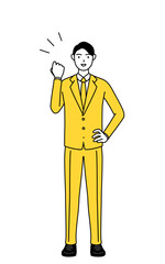 ガッツポーズをするスーツ姿のビジネスマンのシンプルな線画イラスト