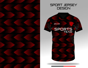 Black and red sport jersey uniform textile design for soccer, football, volleyball, badminton club. Sublimation printing fabric vector design.  