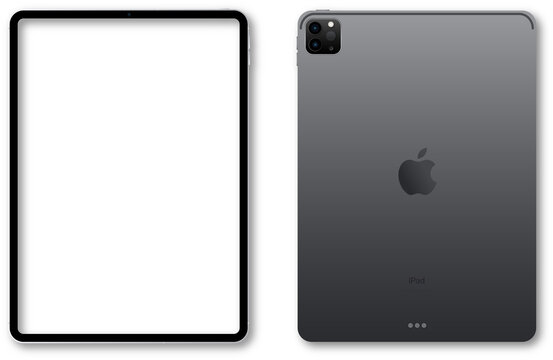 New ipad pro Black color by Apple Inc. Blank screen ipad and back side ipad on transparent bckground with realistic shadow. High detail. PNG image