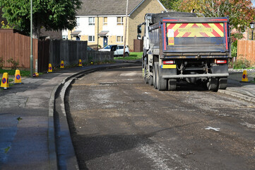 Fototapeta na wymiar A road foundation being prepared for a new road surface in Horley, Surrey.