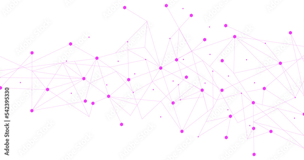 Wall mural pink network. abstract connection on white background. network technology background with dots and l