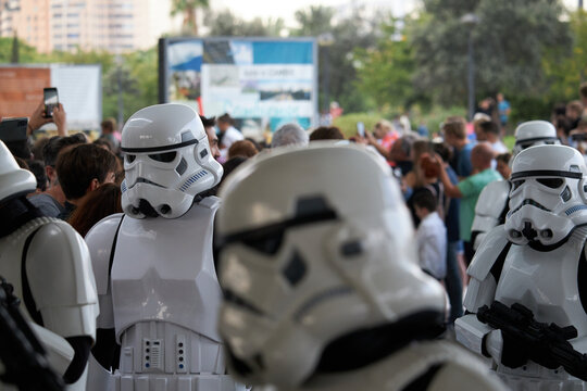 VALENCIA, SPAIN - OCTOBER 2022: Stormtrooper soldier during Star Wars reenactment.