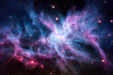 A colorful nebula in space. Huge gas clouds and stars. 