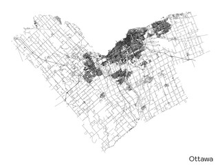 Ottawa city map with roads and streets, Canada. Vector outline illustration.