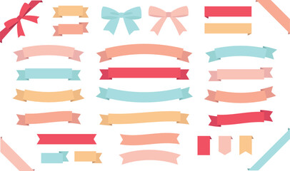 カラフルなリボンのイラストセット