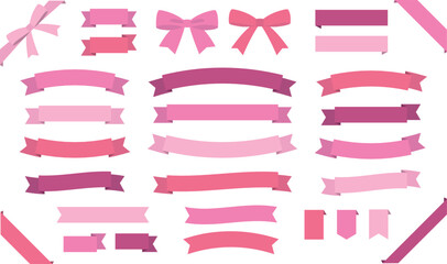Obraz premium さまざまなピンクのリボンのイラストセット